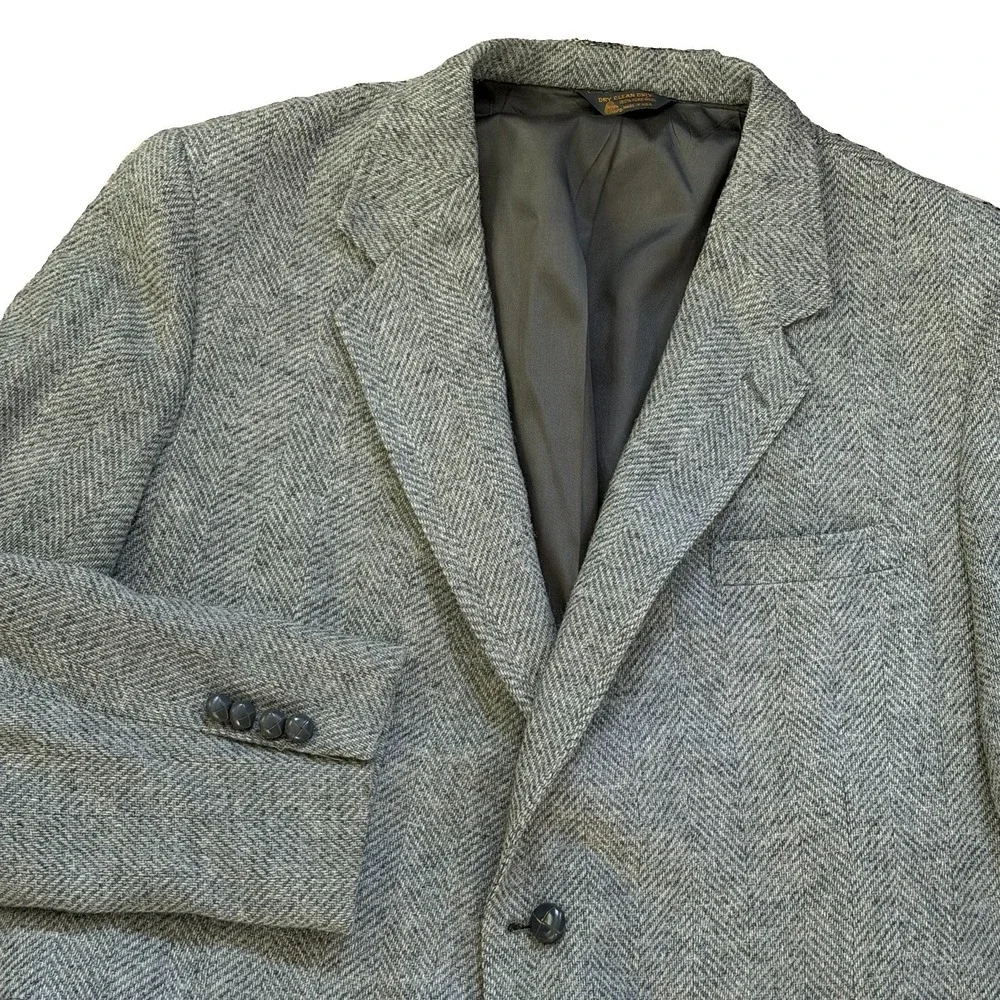 Vintage Men's 46L Kuppenheimer Tweed Herringbone Gray Wool Blazer Kupp Jacket
